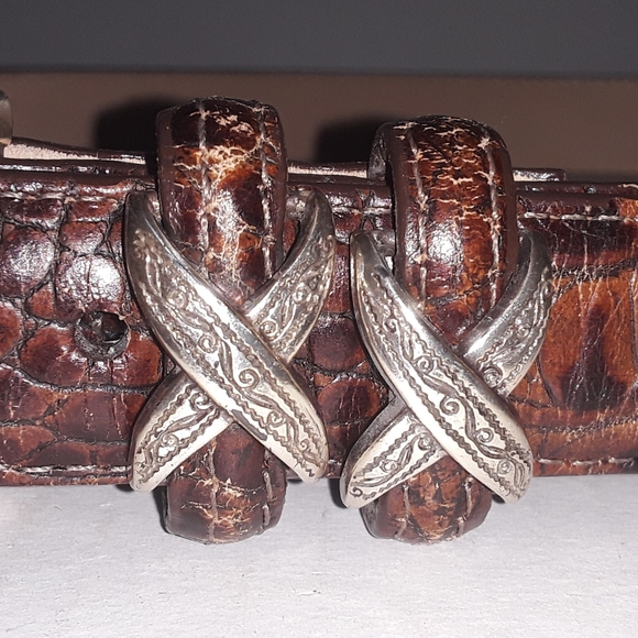 Brighton Embossed Croc Brown Leather Belt - EUC, M 30 - Picture 6 of 9